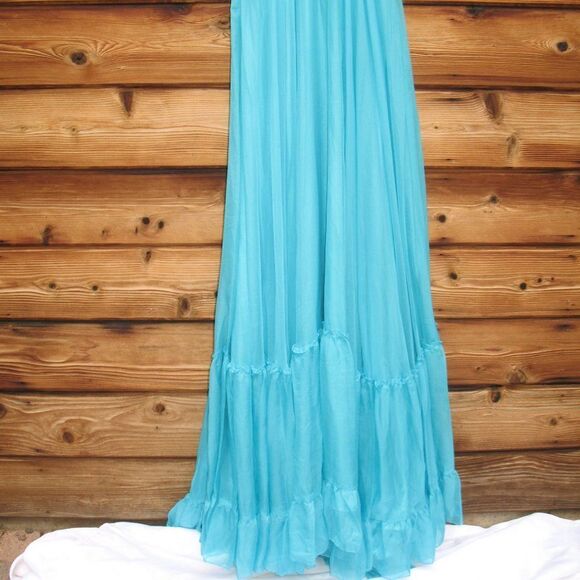 Mac Duggal Ruffled Shoulder Cut Out Lace Up Gown Dress Blue Green Size 10 - Picture 11 of 16